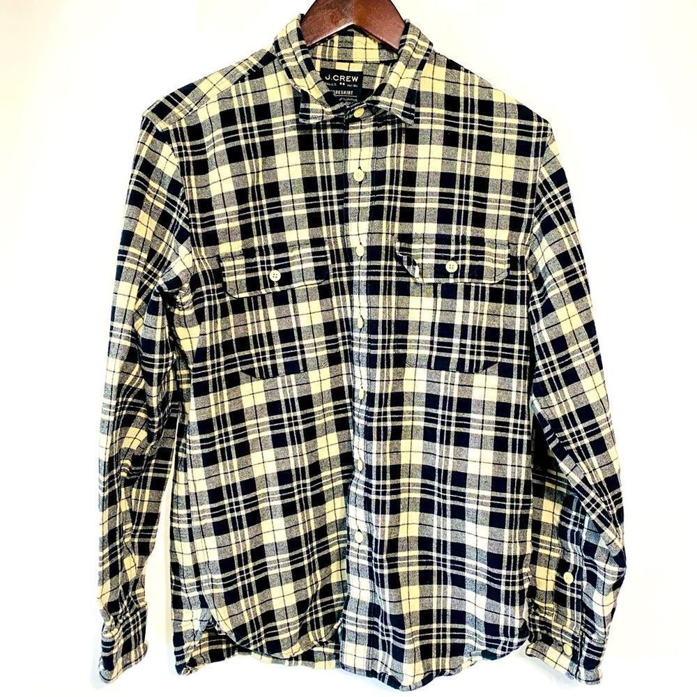 J Crew Mens Black And White Plaid Work Button Down Shirt Size M